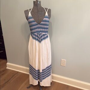 Astars Blue and White Maxi Sundress with Spaghetti Straps